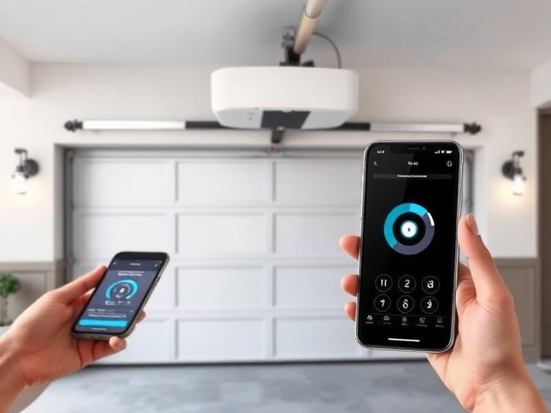 Homeowner using smartphone app to control smart garage door opener remotely